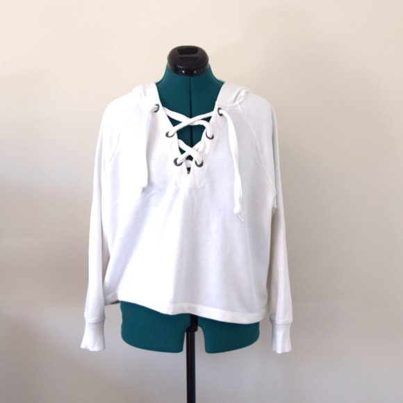 Aerie White Lace Up Hoodie - Picture 2 of 8